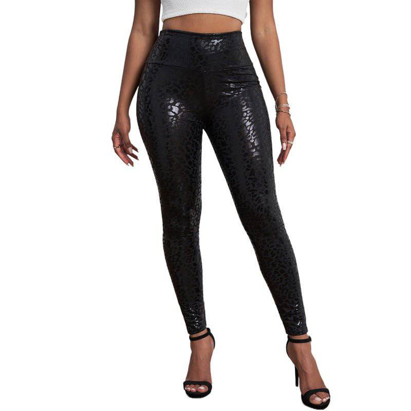 Bold Statement Animal Print High Rise Cropped Leggings  L Black 