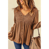 Brown Lace Crochet V-Neck Top for Little Girls    