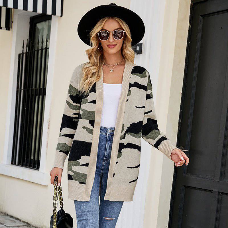 Camouflage Sweater Women's Long Cardigan Coat    