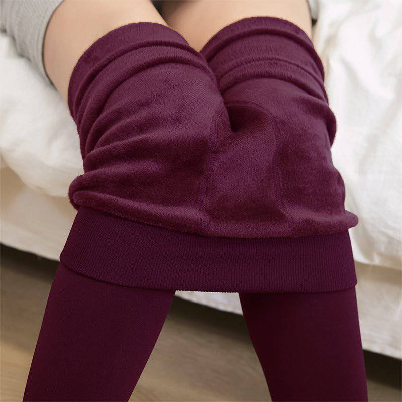 Candy Colored Pearl Velvet High-Rise Fleece-Lined Leggings for Women  One Size Burgundy 