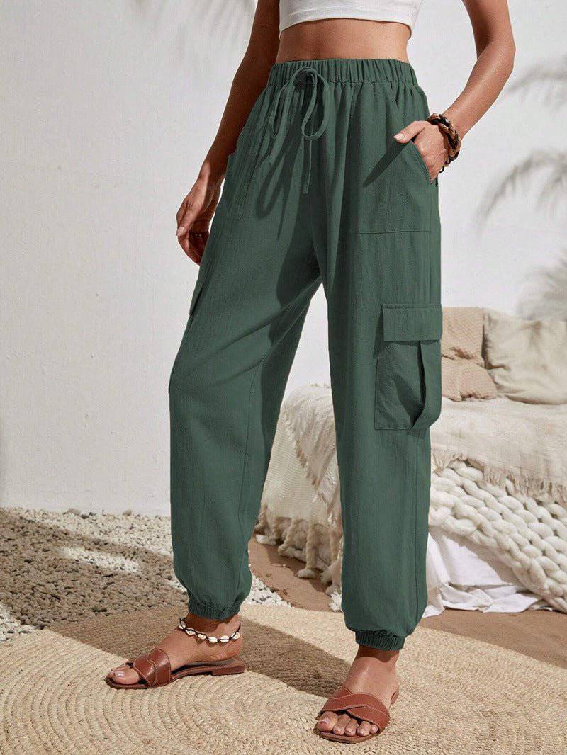 Cargo Women's Spring/Summer Casual Pants with Pockets  S Blackish Green 