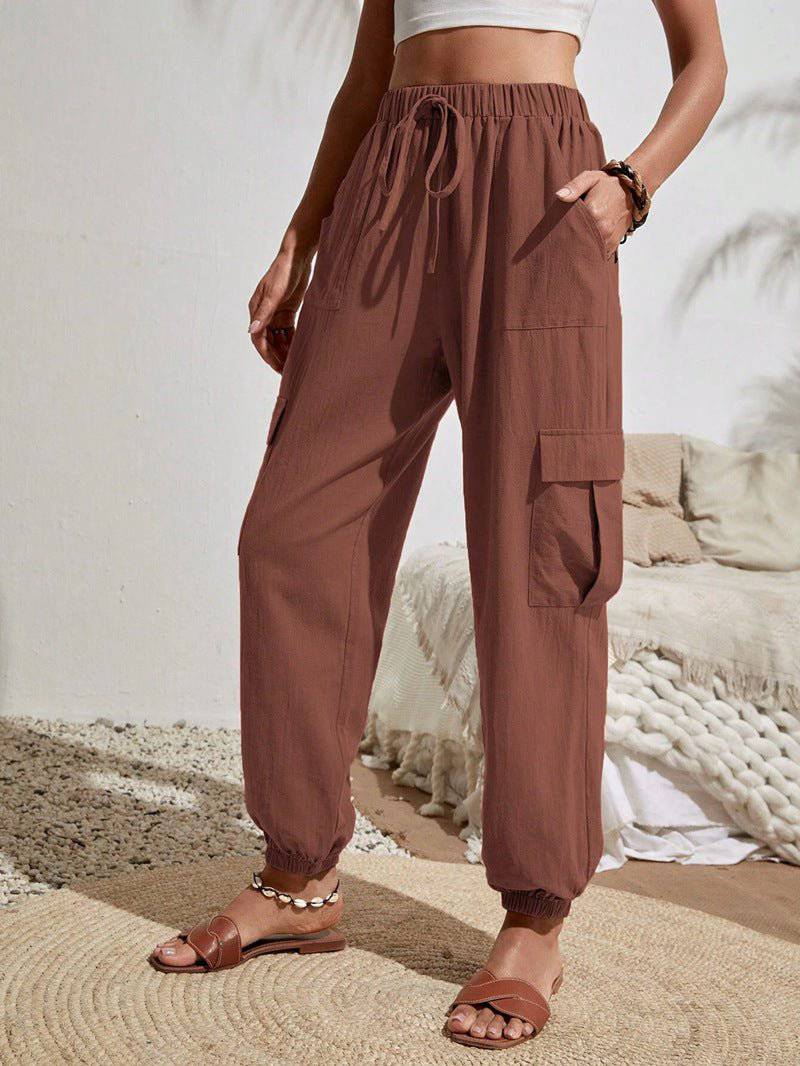 Cargo Women's Spring/Summer Casual Pants with Pockets  S Light Brown 