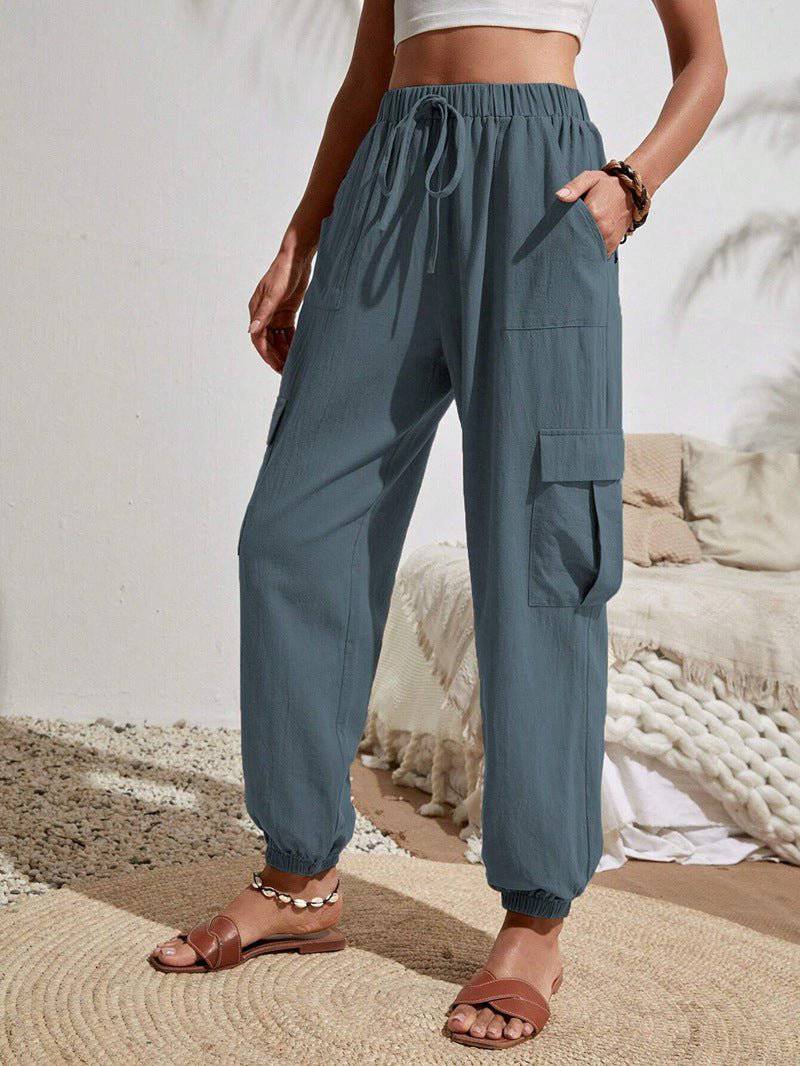 Cargo Women's Spring/Summer Casual Pants with Pockets  S Blue 