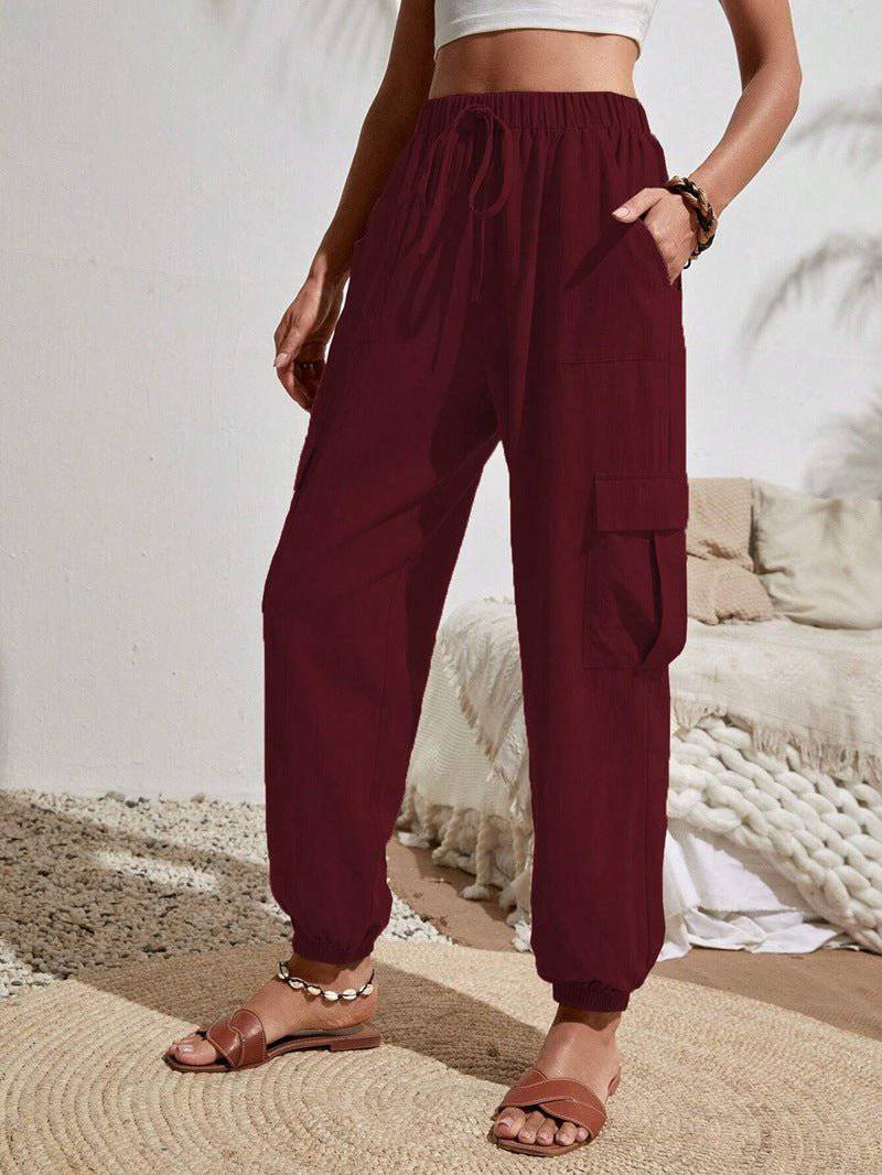 Cargo Women's Spring/Summer Casual Pants with Pockets  S Burgundy 