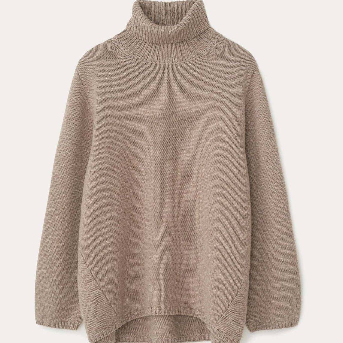 Casual 50% Wool Turtleneck Sweater for Women  One Size Khaki 