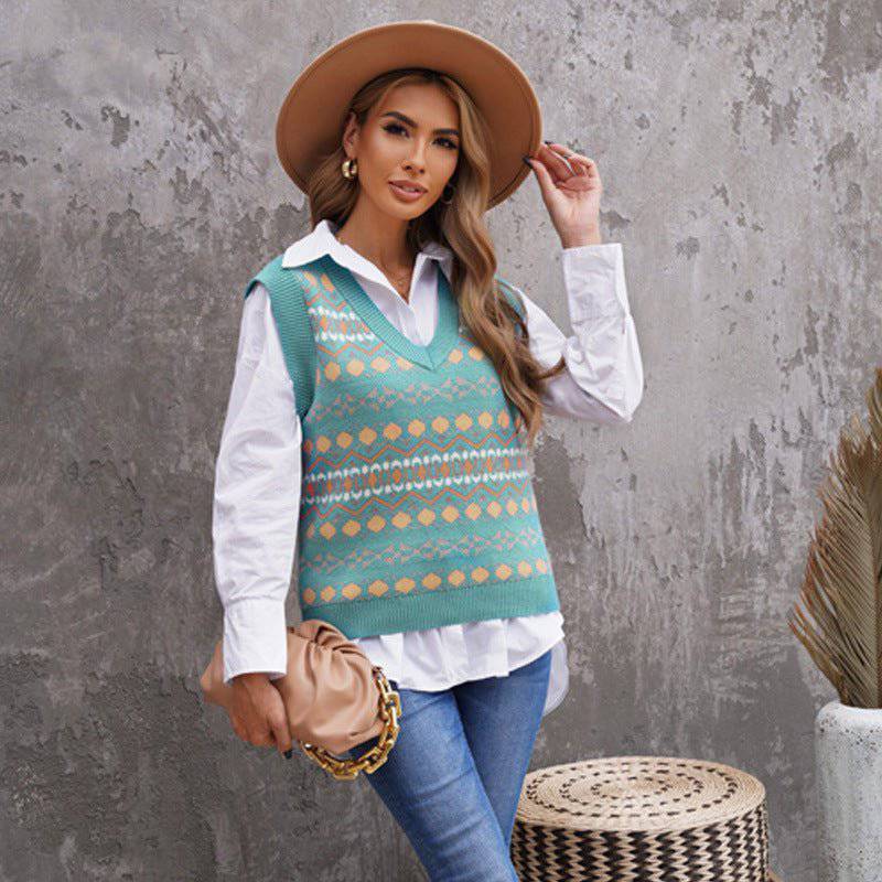 Casual Loose V-Neck Pullover Women's Winter Sweater Vest    