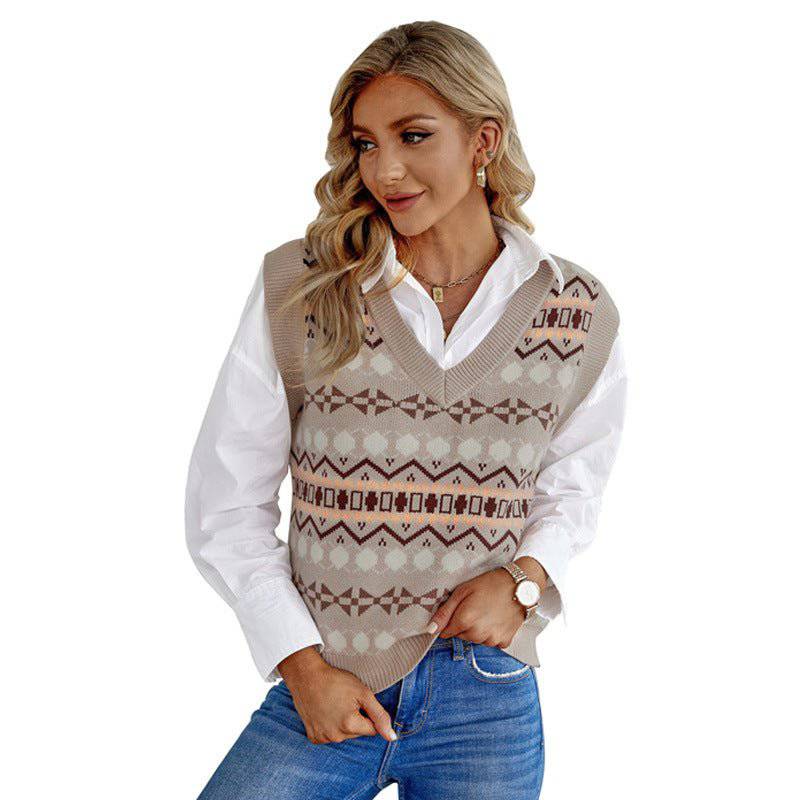 Casual Loose V-Neck Pullover Women's Winter Sweater Vest    