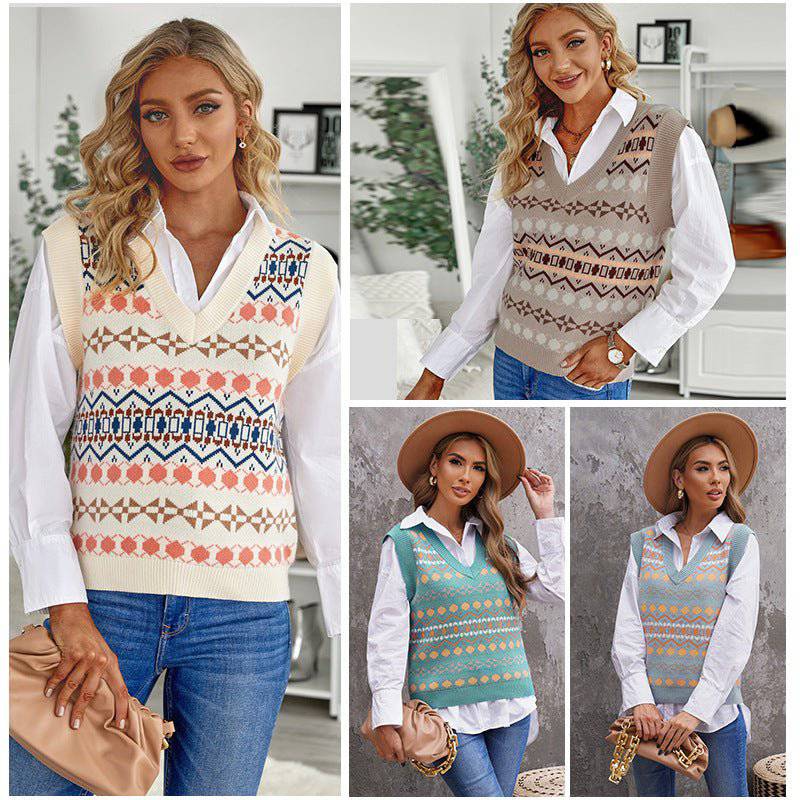 Casual Loose V-Neck Pullover Women's Winter Sweater Vest    