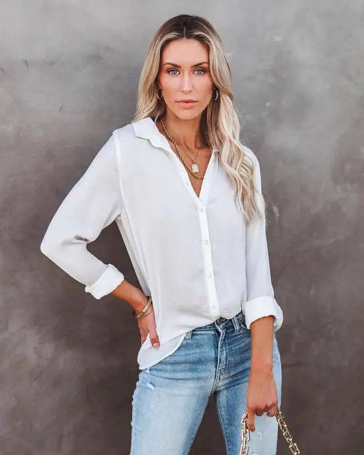 Casual Loose V-Neck Shirt - Women's Autumn/Winter Long Sleeve Top    