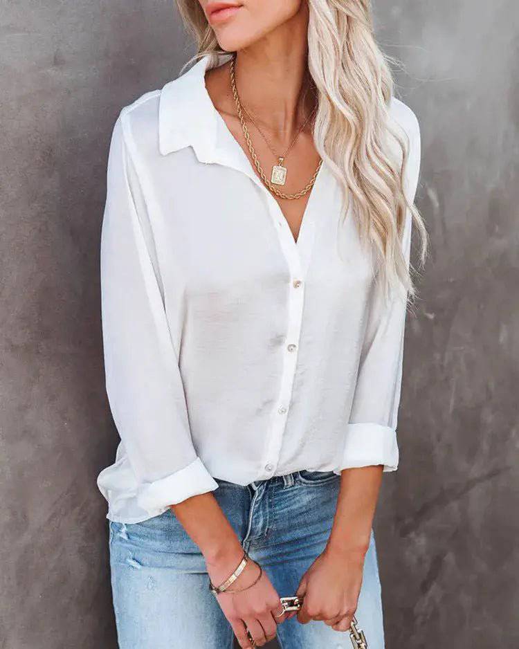 Casual Loose V-Neck Shirt - Women's Autumn/Winter Long Sleeve Top    