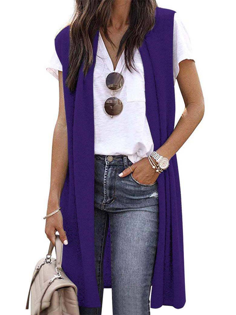 Casual Mid-Length Vest in Six Chic Colors  S Purple 