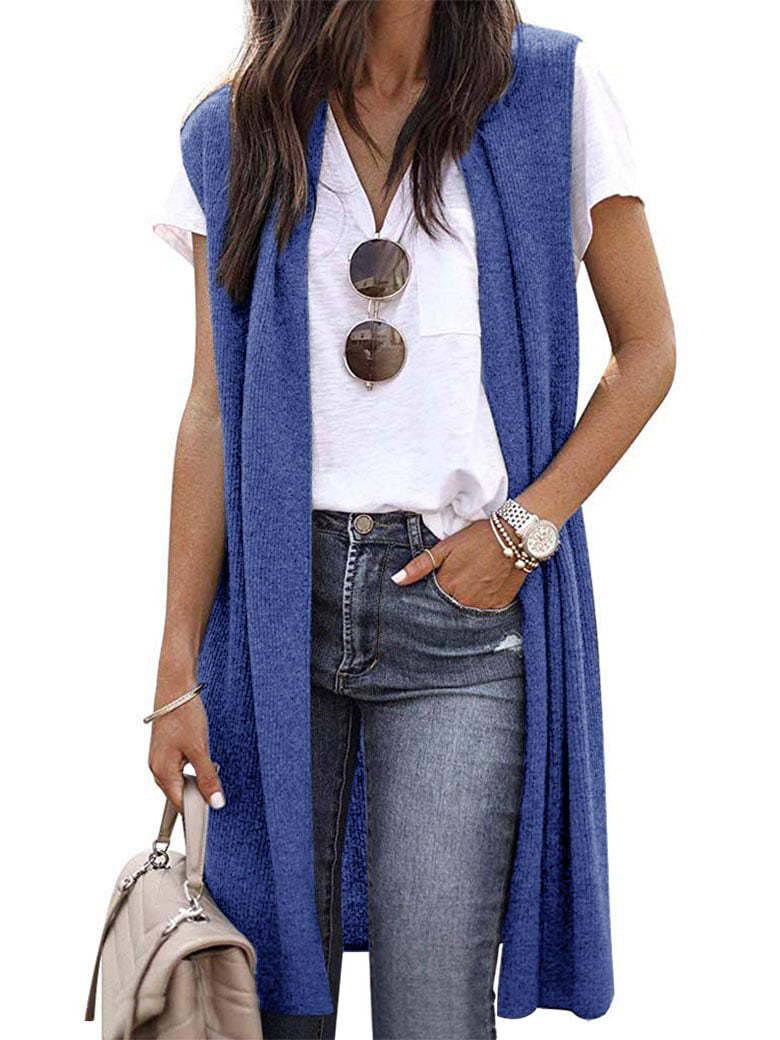 Casual Mid-Length Vest in Six Chic Colors  S Blue 
