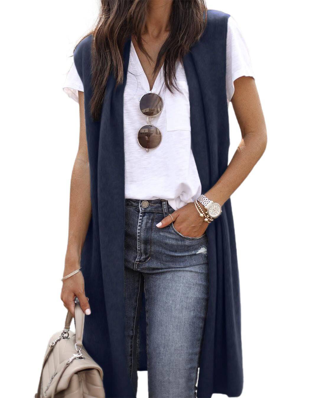 Casual Mid-Length Vest in Six Chic Colors  S Purplish blue 