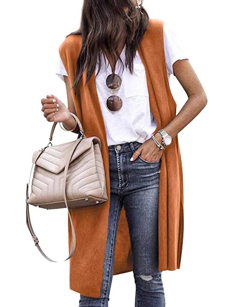 Casual Mid-Length Vest in Six Chic Colors  S Orange 