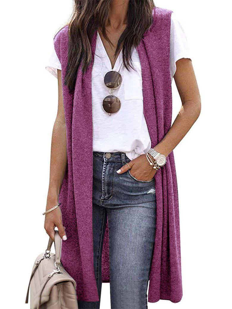 Casual Mid-Length Vest in Six Chic Colors  S Coral Red 
