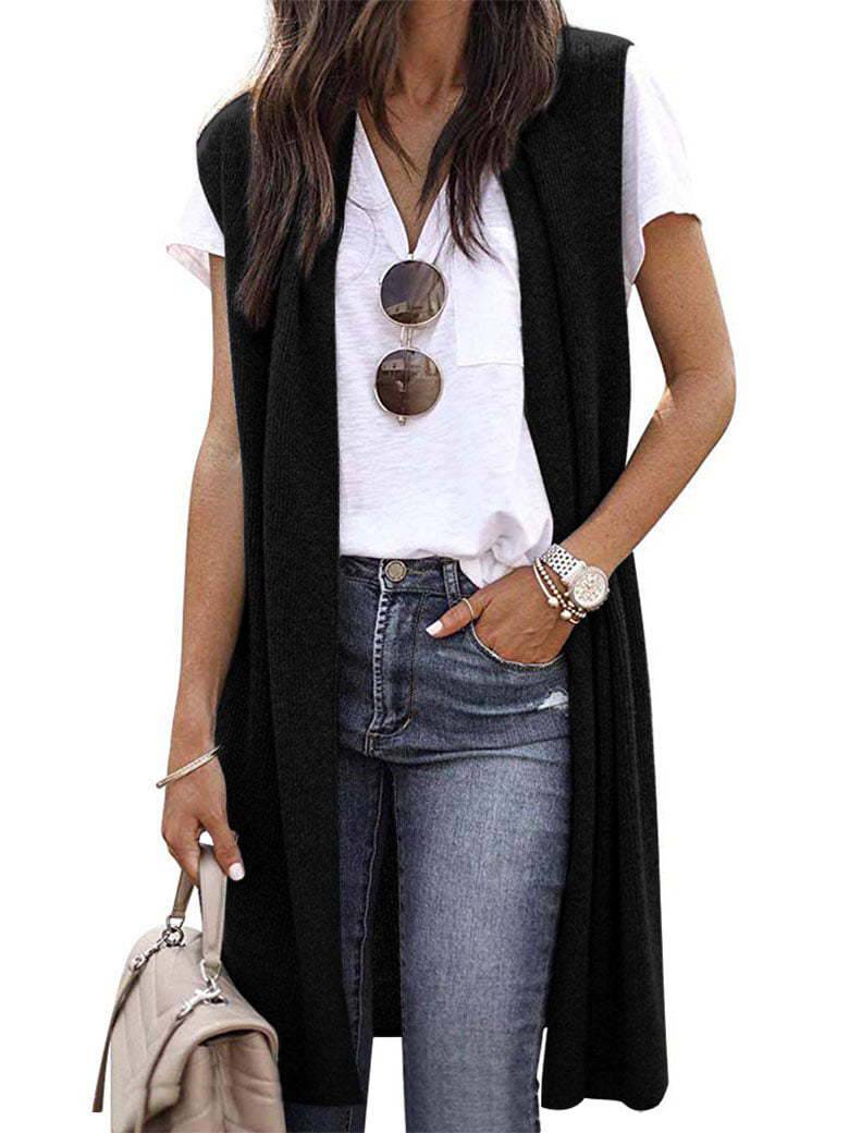 Casual Mid-Length Vest in Six Chic Colors  S Black 