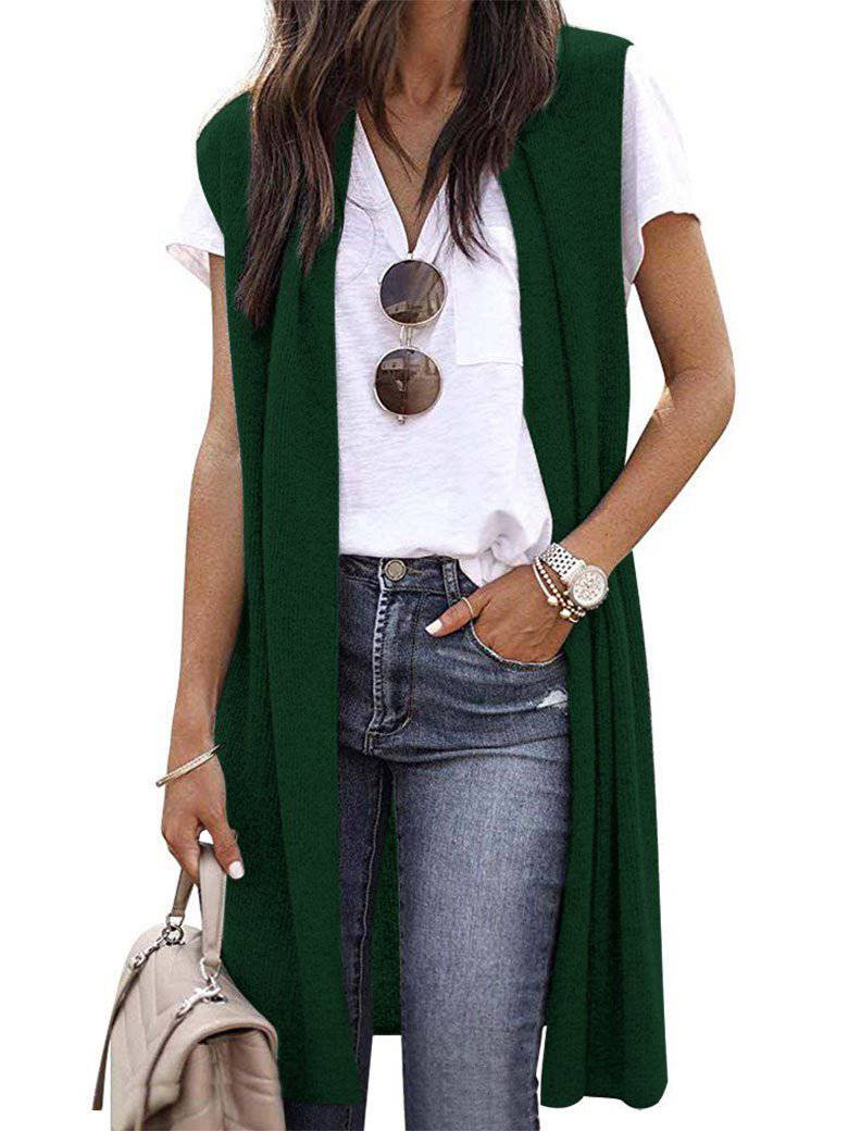Casual Mid-Length Vest in Six Chic Colors  S Green 