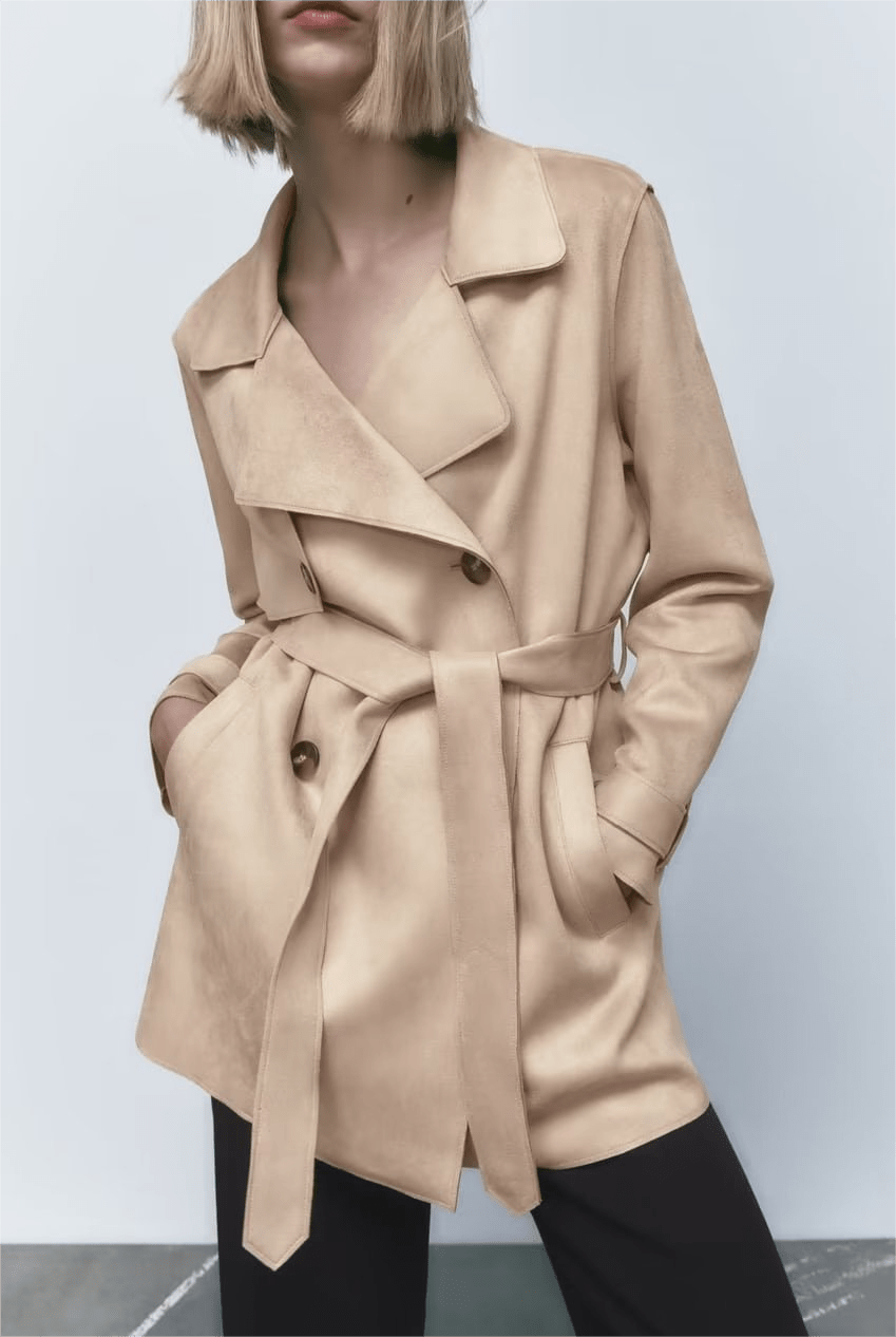 Chic and Cozy Autumn Suede Texture Trench Coat for Women    