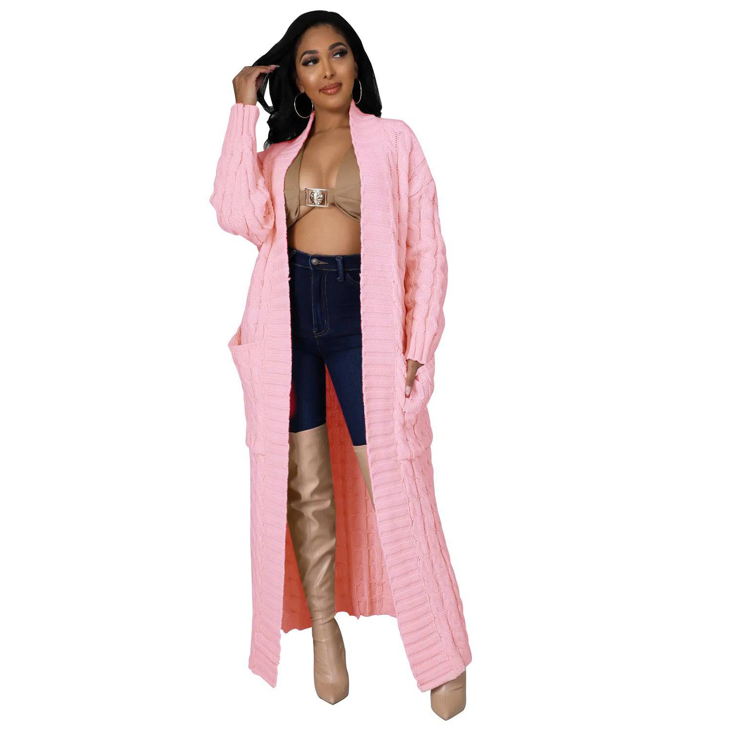 Chic and Cozy Long Sleeve Sweater Coat for Women  S Pink 