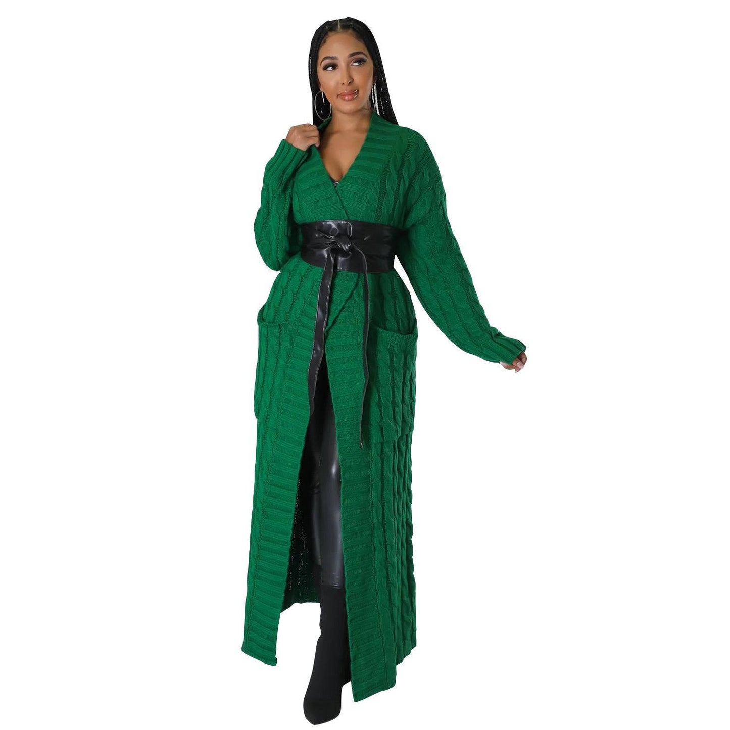 Chic and Cozy Long Sleeve Sweater Coat for Women  S Green 