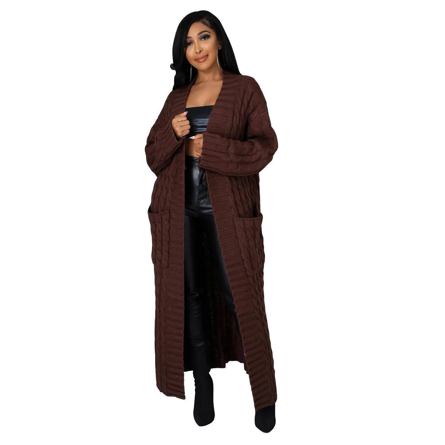 Chic and Cozy Long Sleeve Sweater Coat for Women  S Coffee 