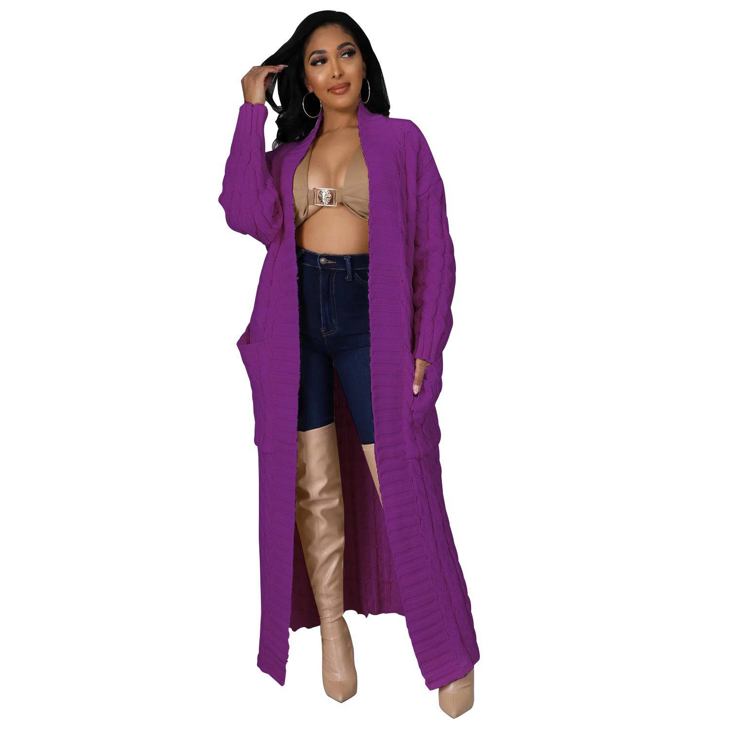 Chic and Cozy Long Sleeve Sweater Coat for Women  S Violet Color 