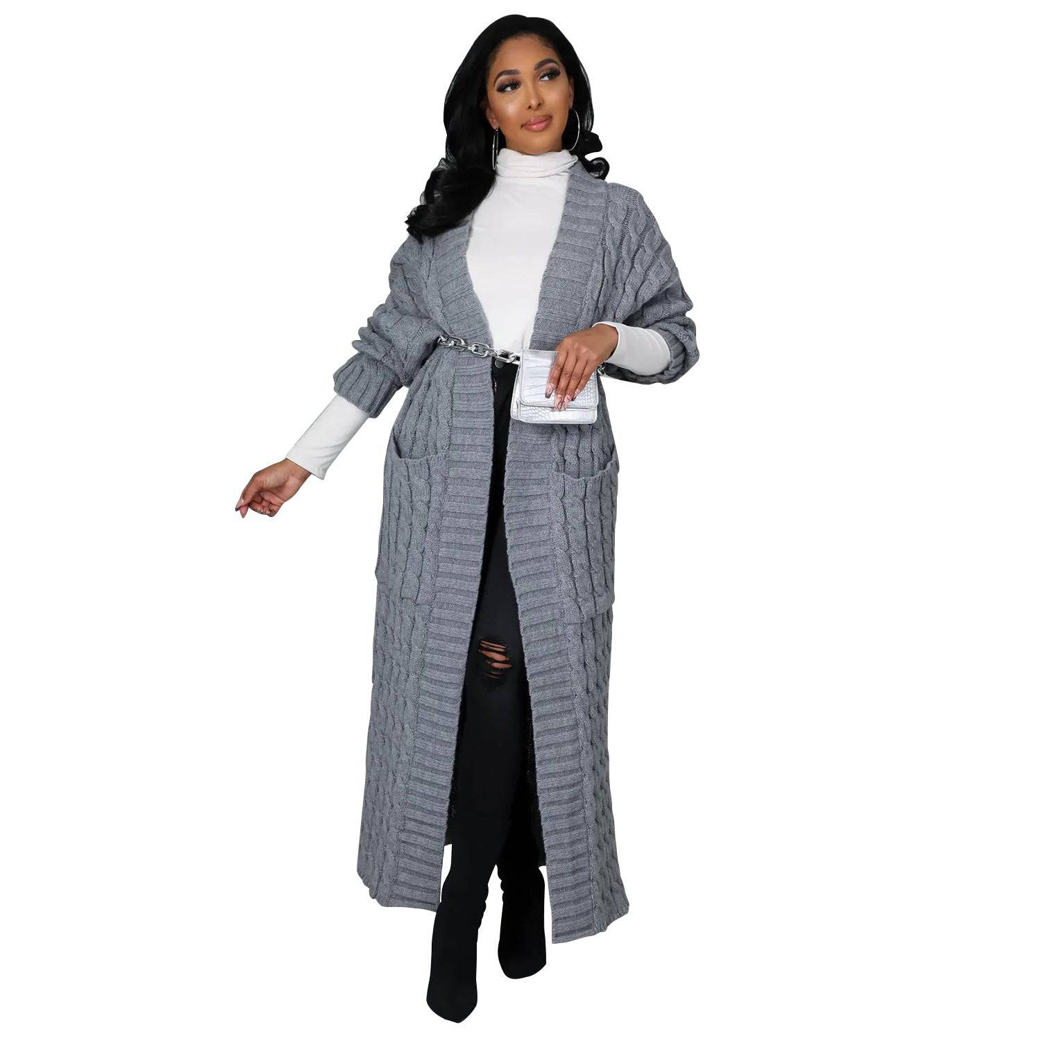 Chic and Cozy Long Sleeve Sweater Coat for Women  S Gray 