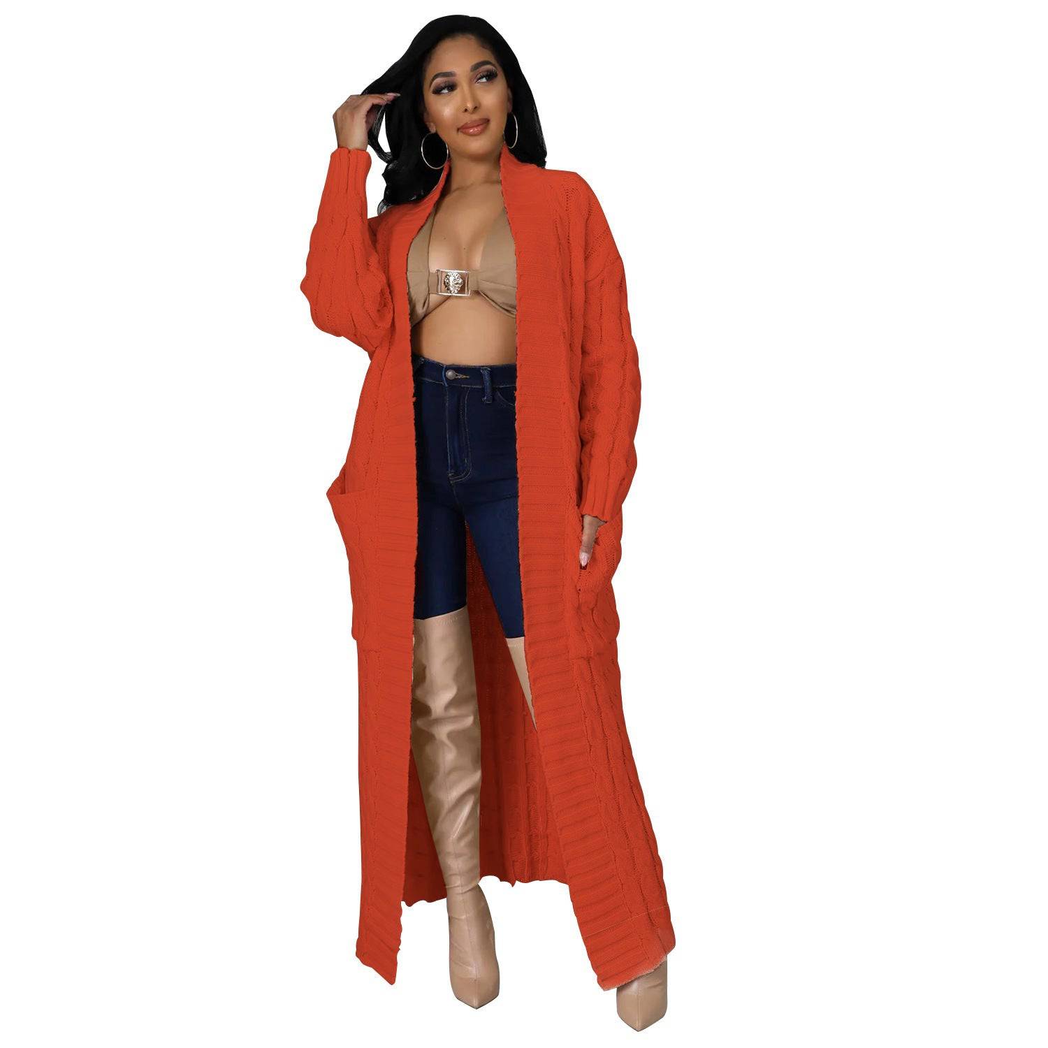 Chic and Cozy Long Sleeve Sweater Coat for Women  S Rusty Red 