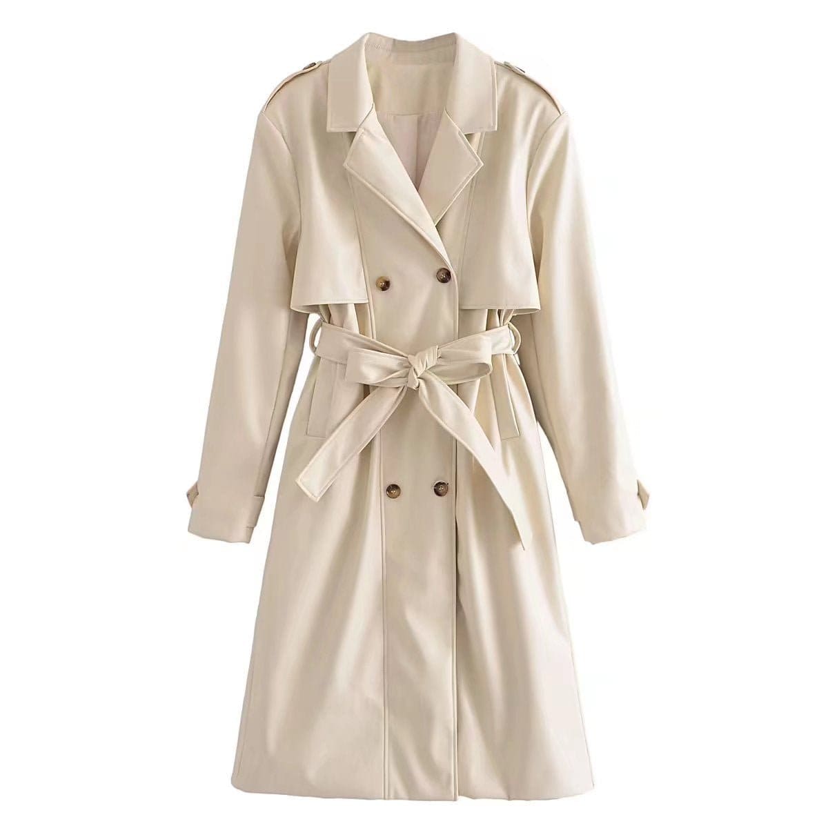 Chic Belted Faux Leather Windbreaker Coat for Stylish Women  XS Ivory 