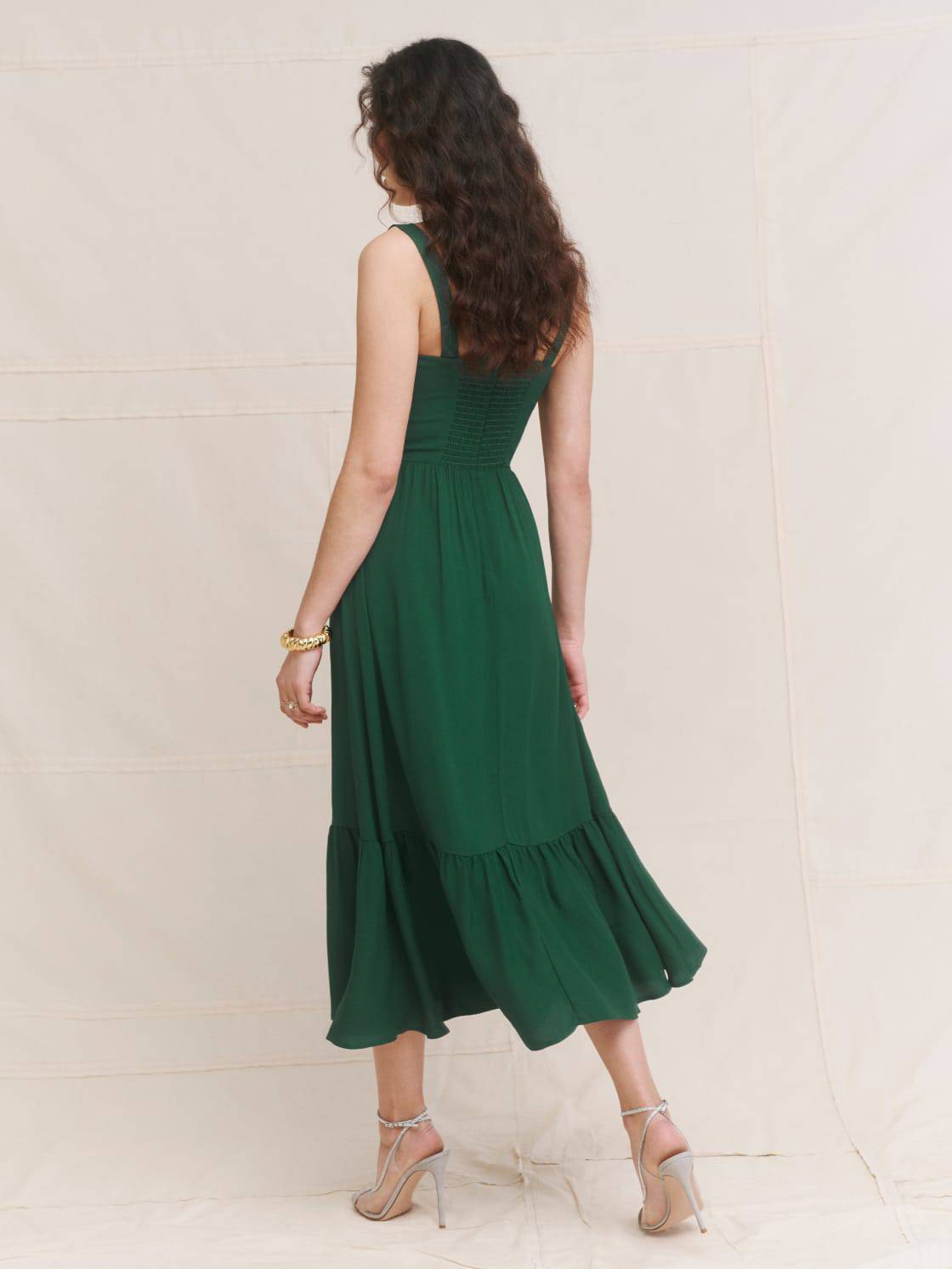 Chic Green A-Line Suspender Dress for Women - French Retro Style Midi Summer Dress    