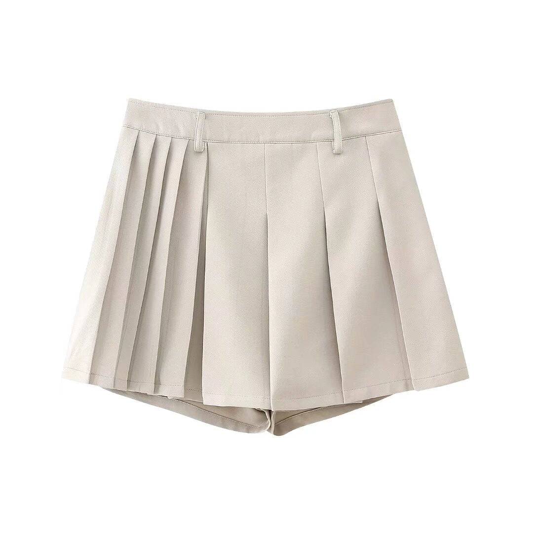 Chic High-Waisted Summer Pleated Shorts  S Apricot 