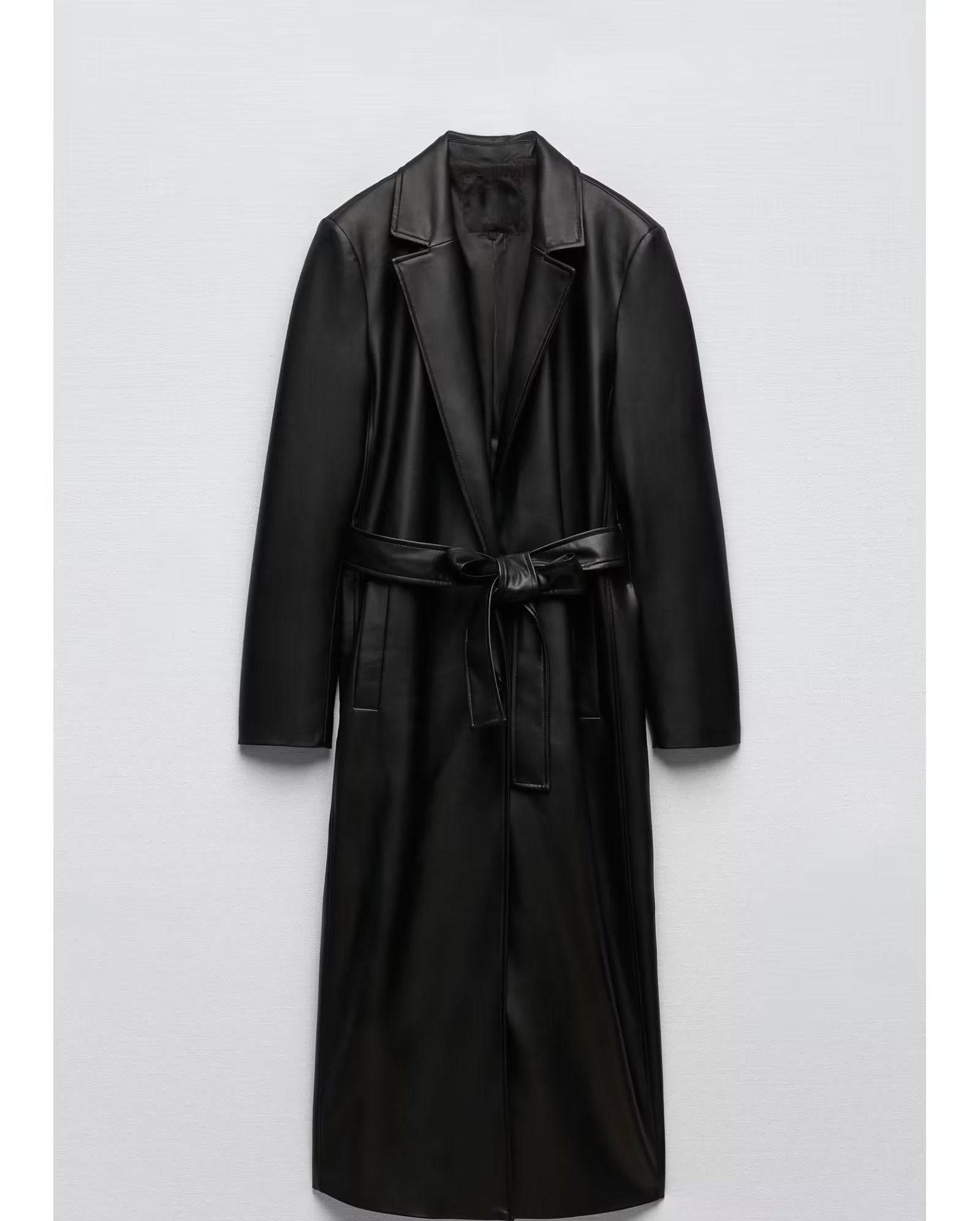 Chic Long Black Faux Leather Trench Coat for Women    