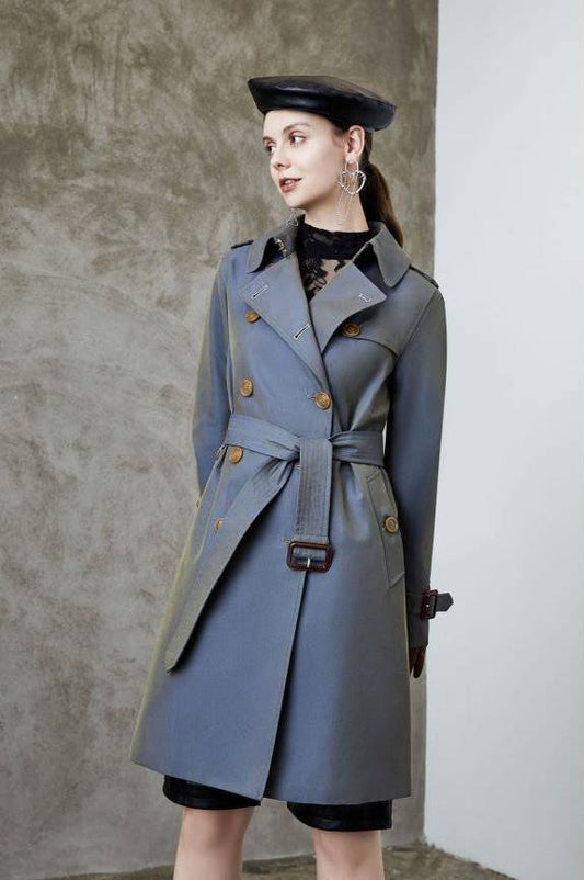 Chic Long Trench Coat for Women in British Style Double Breasted Coat    