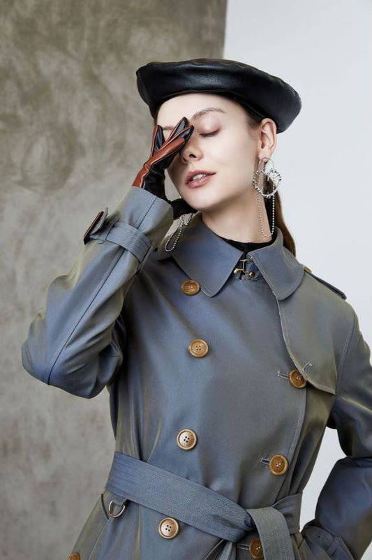 Chic Long Trench Coat for Women in British Style Double Breasted Coat    