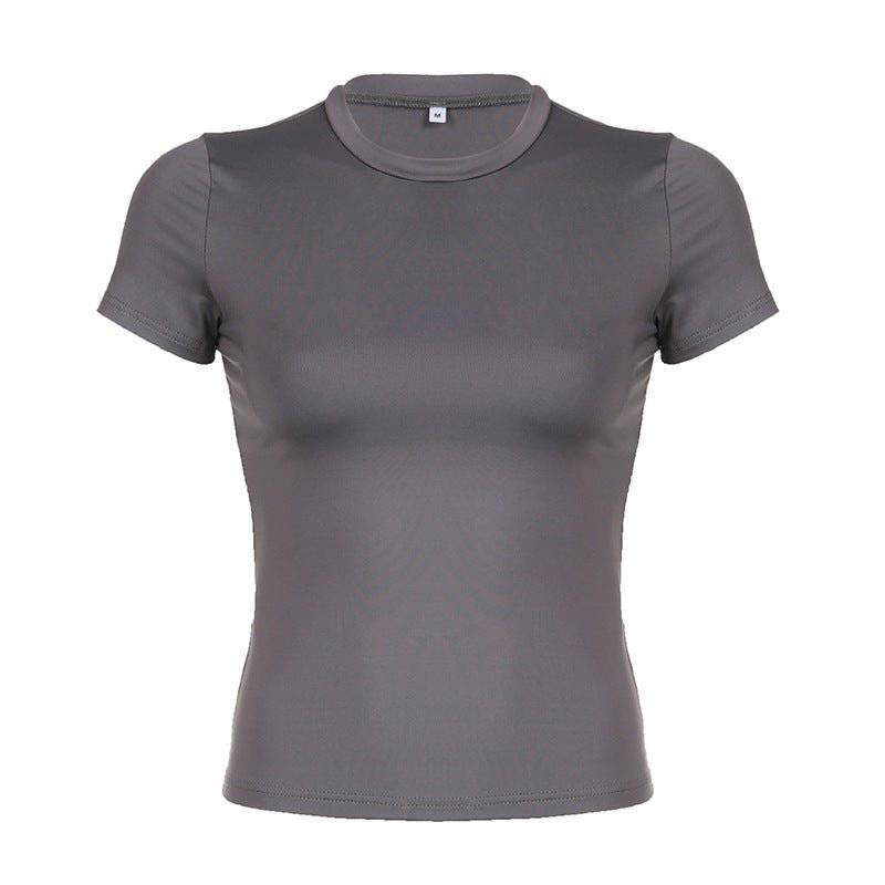 Chic Short Sleeve Round Neck T-shirt for Casual Women's Wear  S Gray 