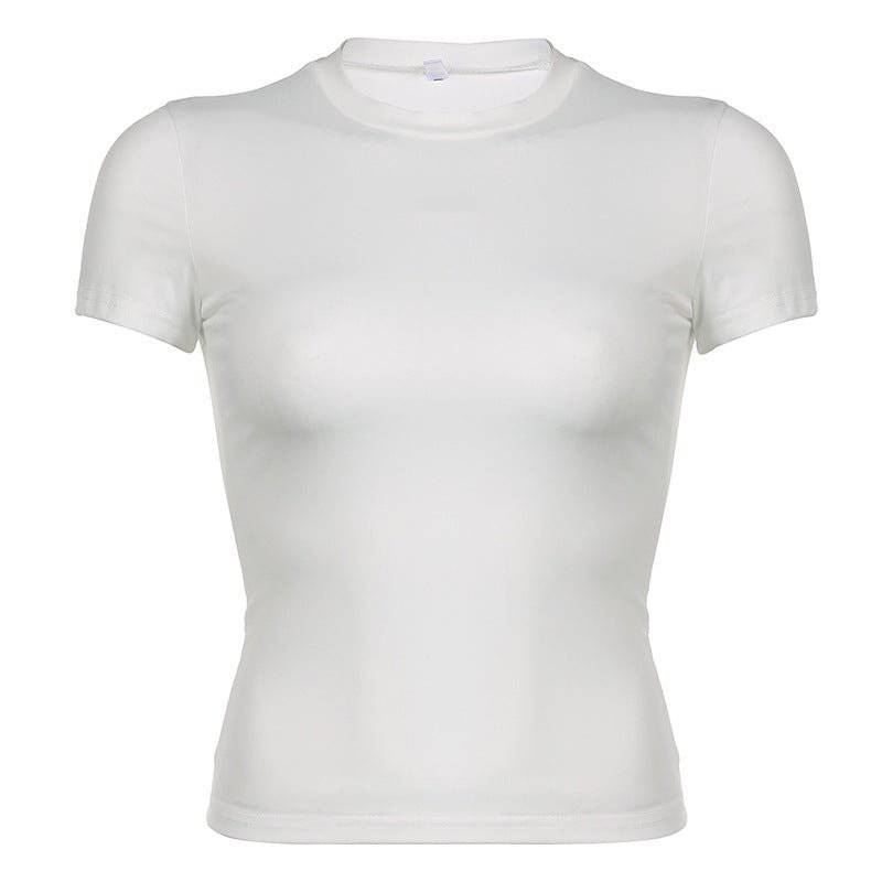 Chic Short Sleeve Round Neck T-shirt for Casual Women's Wear  S White 