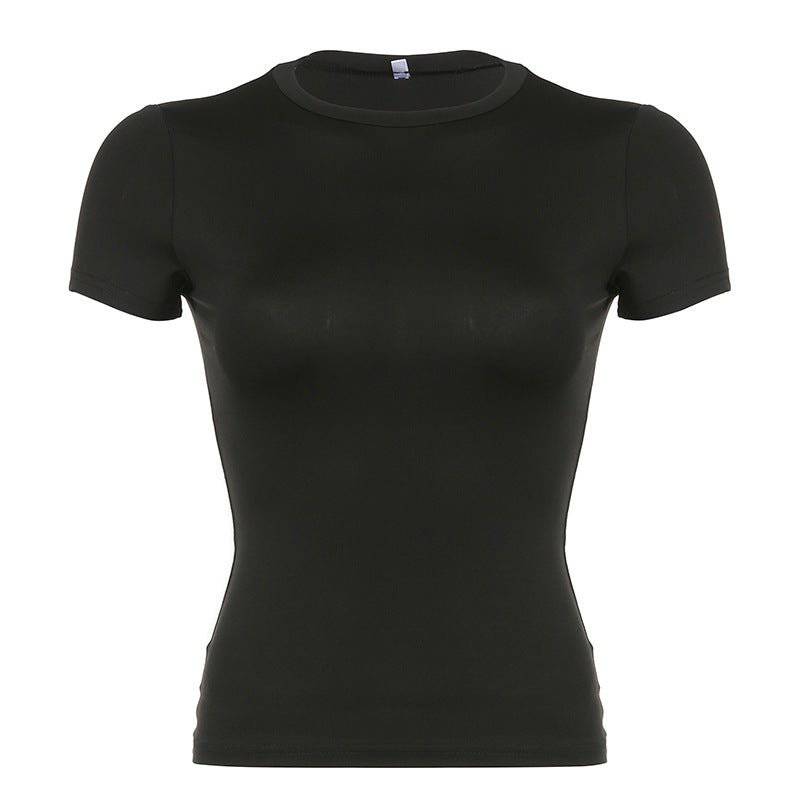 Chic Short Sleeve Round Neck T-shirt for Casual Women's Wear  S Black 