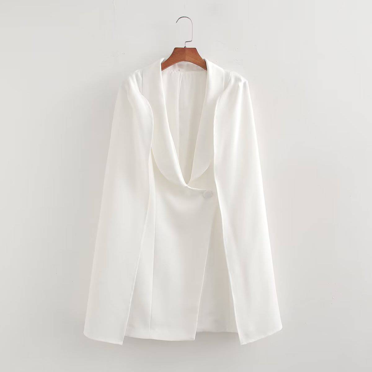 Chic Solid Color Shawl Blazer for Women's Fall Fashion  S Ivory 