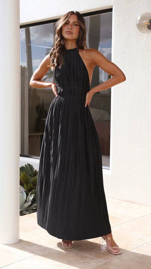 Chic Summer Maxi Dress with Flirty Lace-Up Back  S Black 