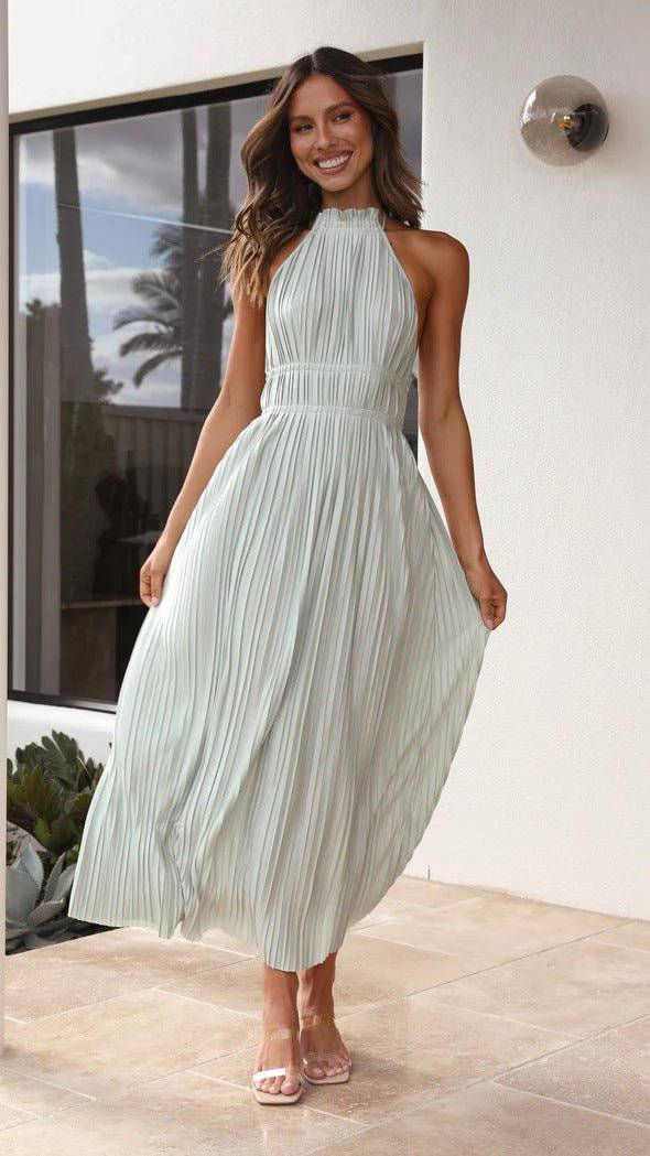 Chic Summer Maxi Dress with Flirty Lace-Up Back    