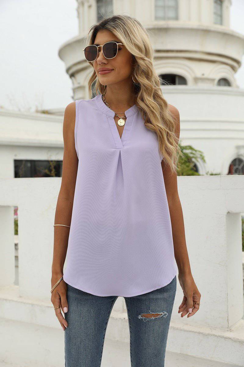 Chiffon Sleeveless V-Neck Top for Women    