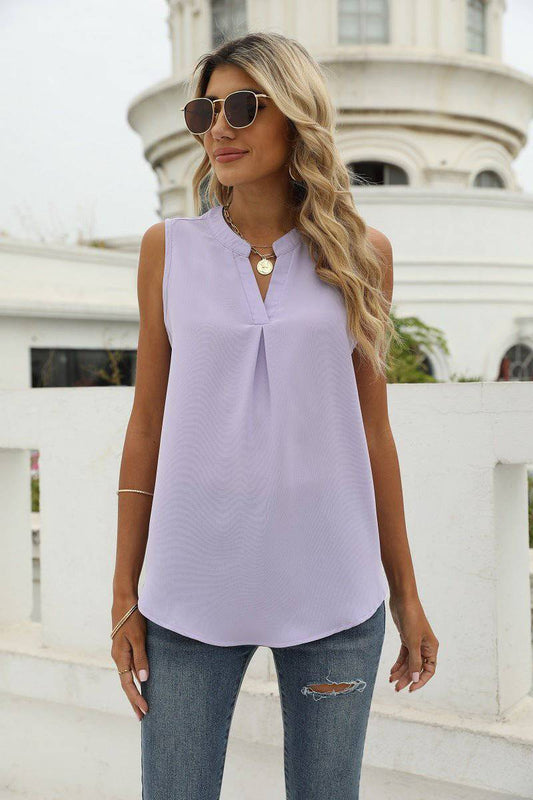 Chiffon Sleeveless V-Neck Top for Women    