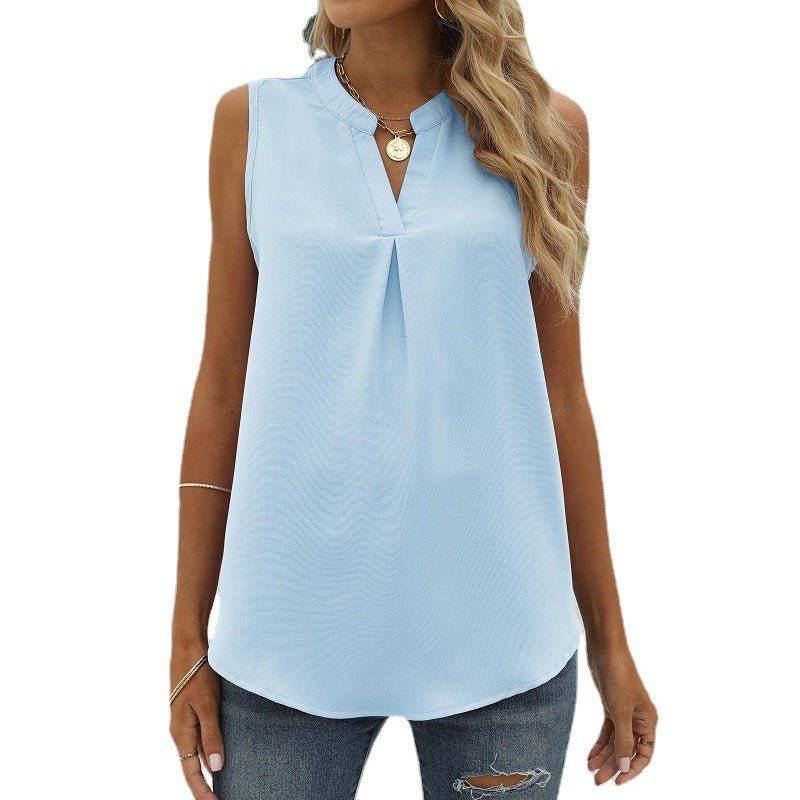 Chiffon Sleeveless V-Neck Top for Women  S skyblue 