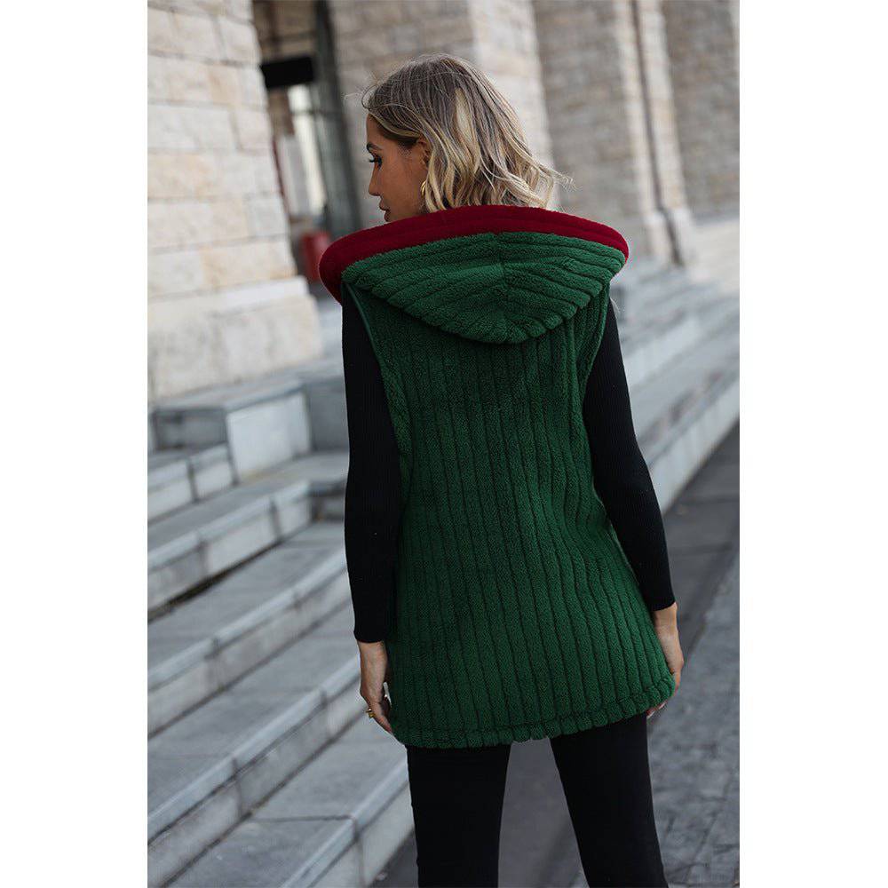 Christmas Hooded Sleeveless Plush Coat for Women    