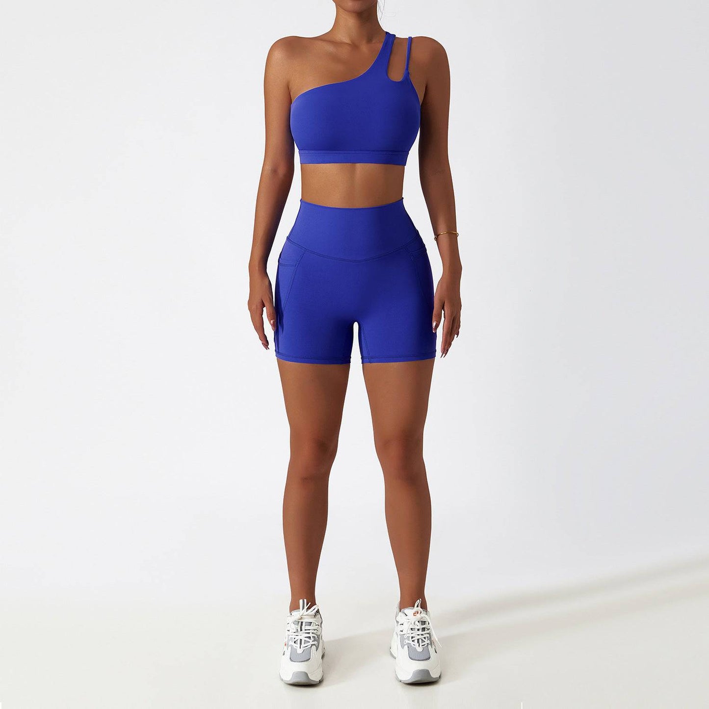 Cloud Sensation Quick-Dry Yoga Suit with Pocket  8/S One-Shoulder Shorts Klein Blue 