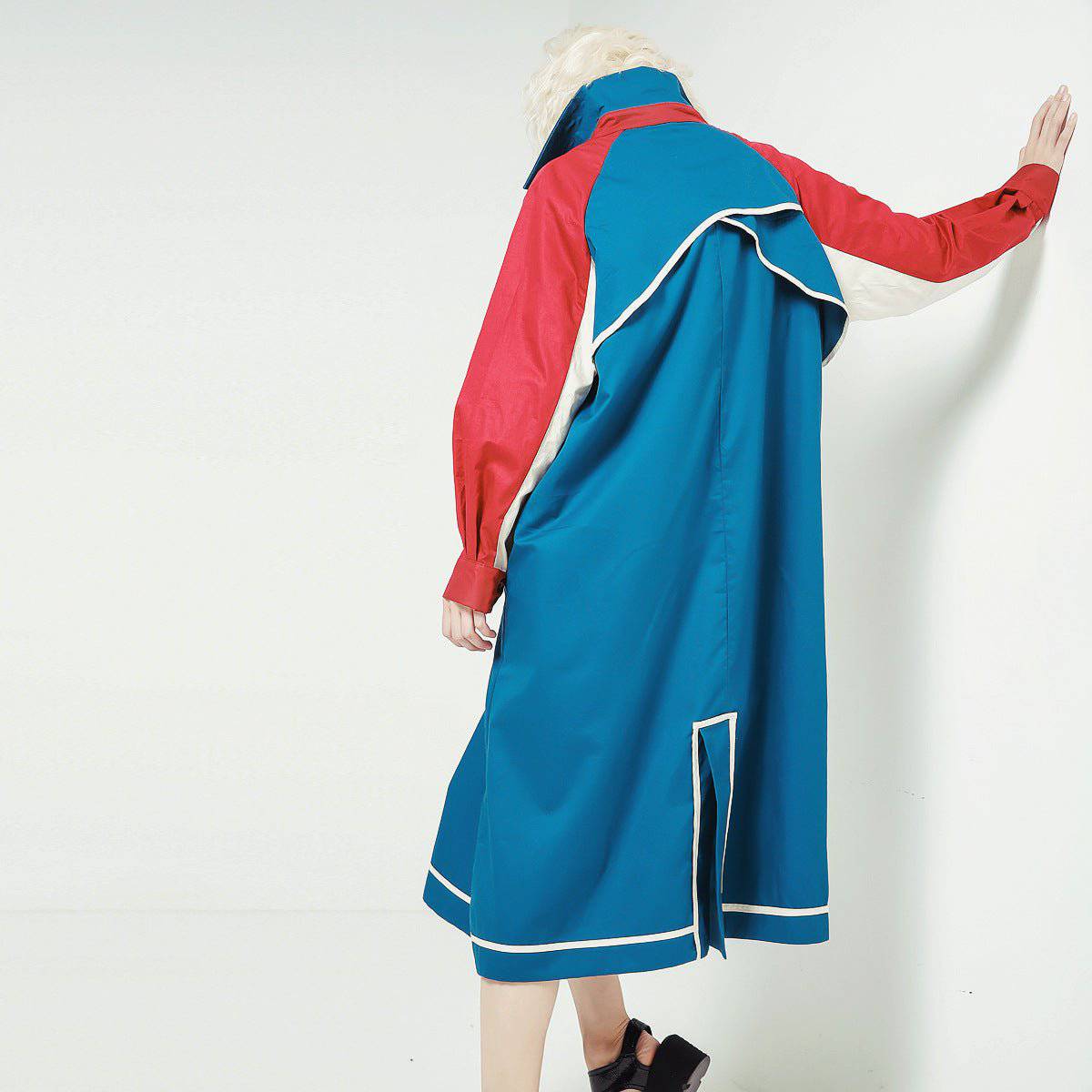 Color Block Mid-Length Casual Trench Coat    
