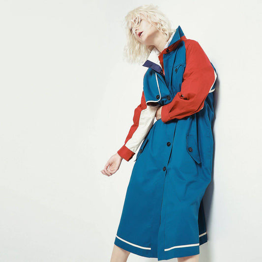 Color Block Mid-Length Casual Trench Coat    