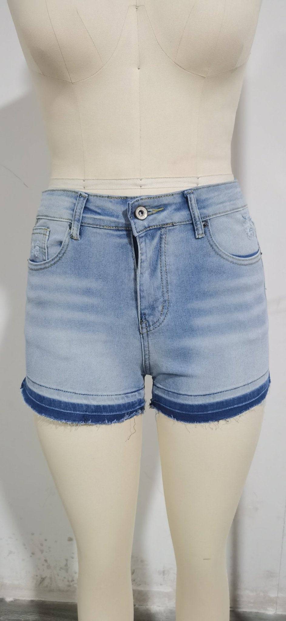 Comfort Washed Tassel Women's Denim Shorts  S Blue 