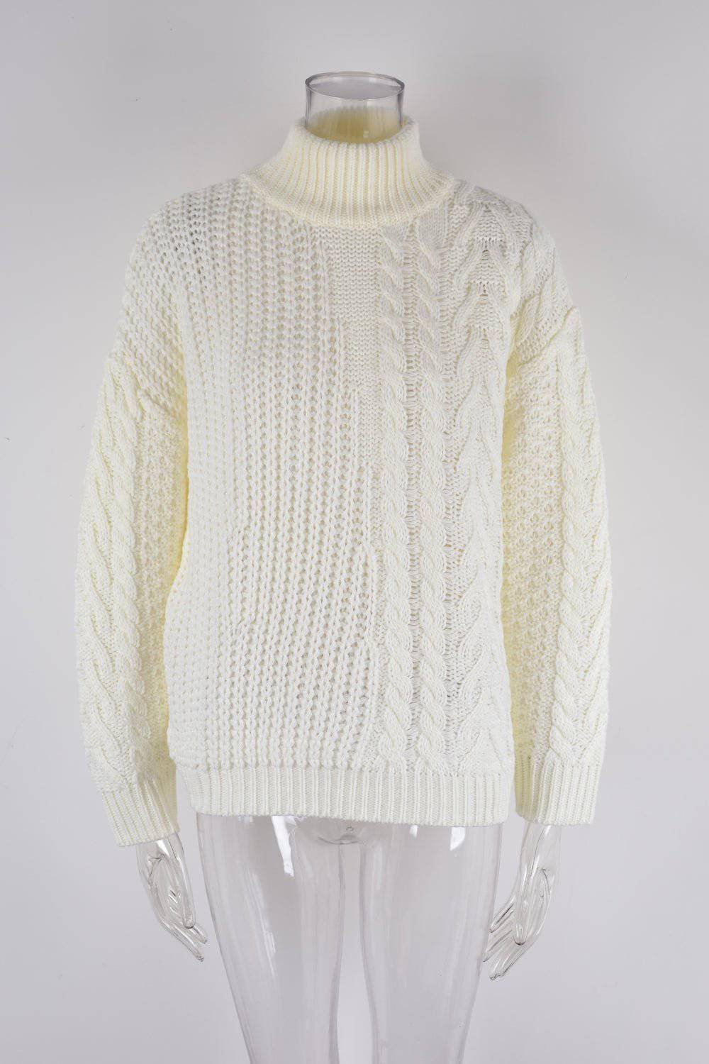 Comfortable and Stylish Mock Neck Cable Knit Sweater for Women    