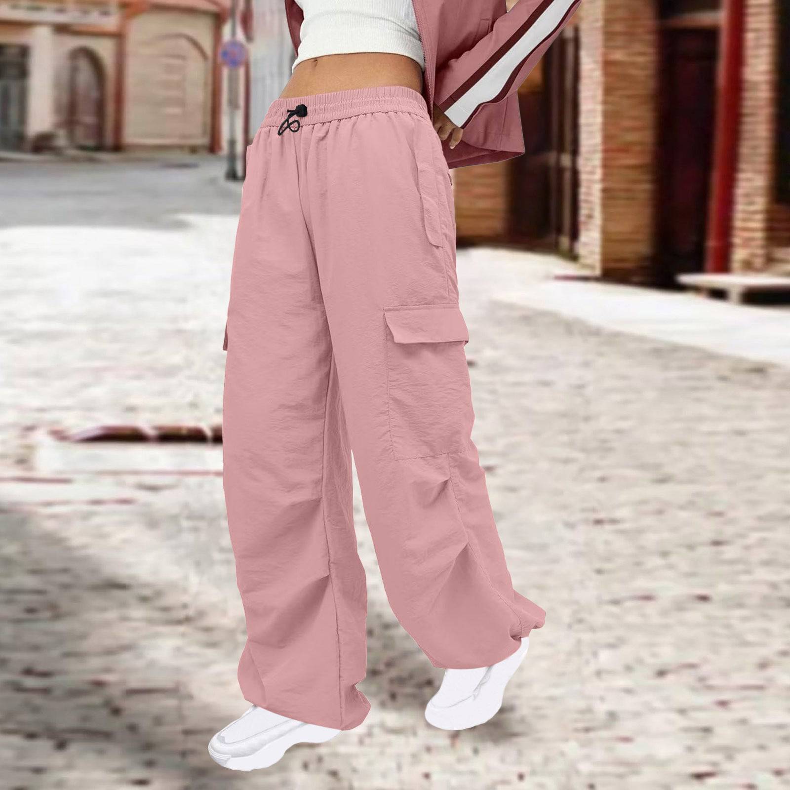 Comfortable and Stylish Women's Nylon Cargo Pants with Multiple Pockets    